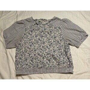 AE American Eagle Cottagecore Boho Floral Stripe Smocked Waist Crop Top Blouse M